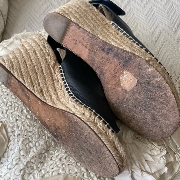 CELINE Black Leather Espadrilles Peep Toe Rope Wedges Size 7 / 37 - Picture 7 of 8